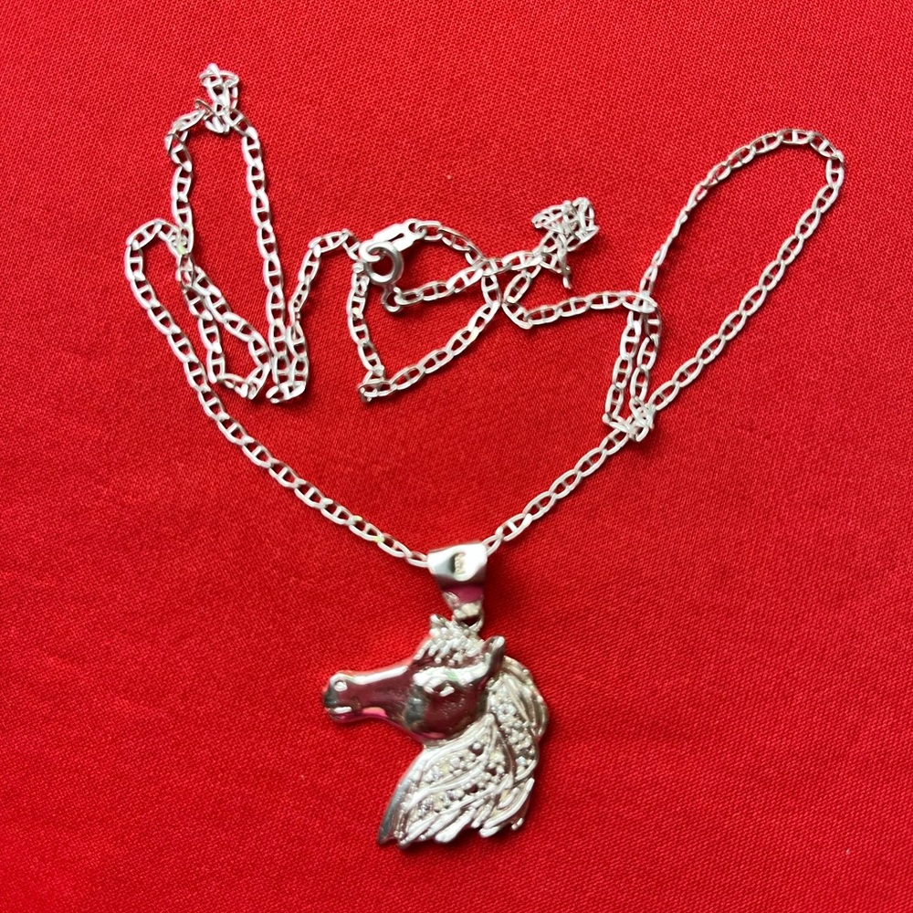 925 strling Silver Horse Pendant Necklace for Kids